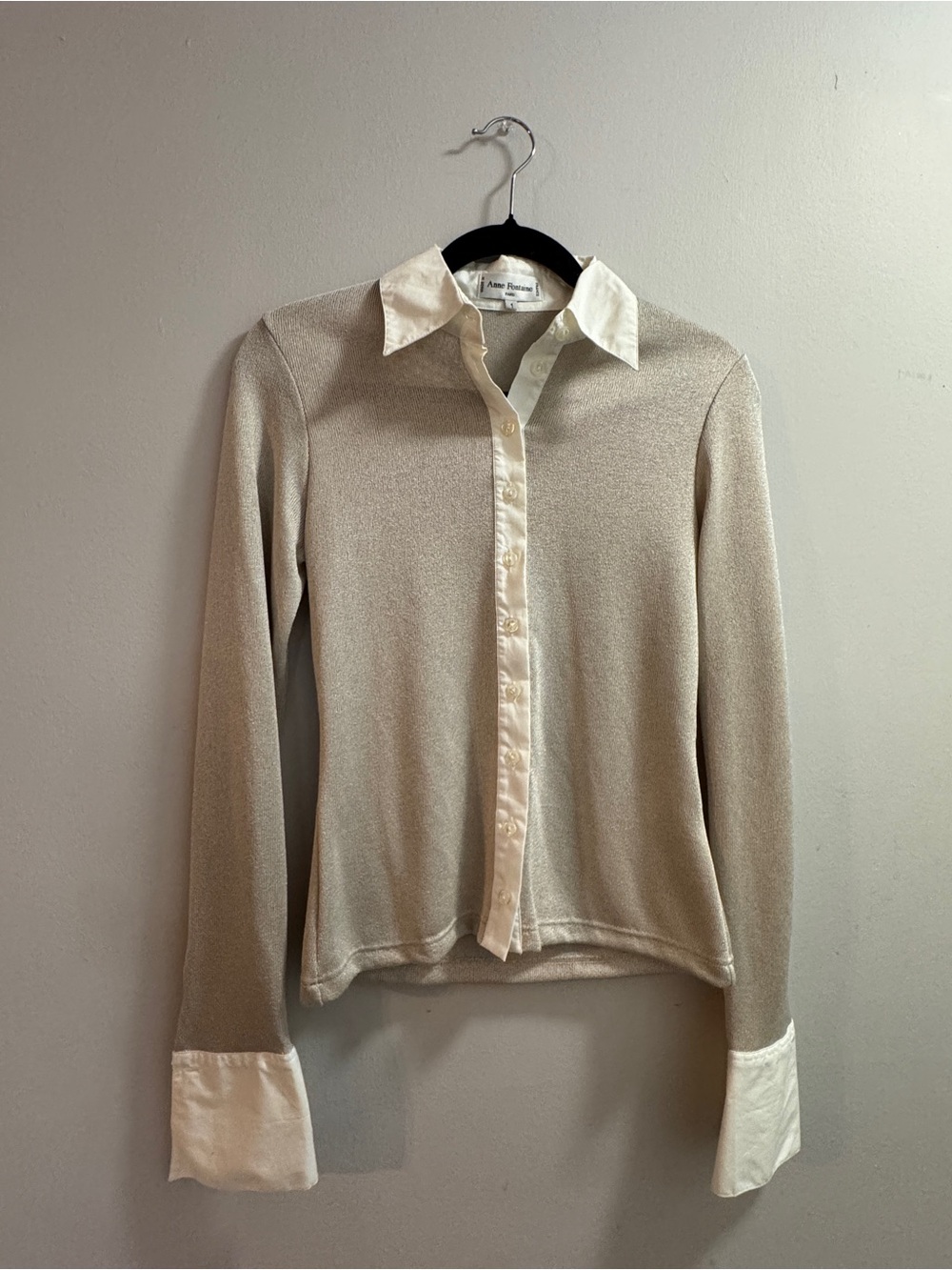 Anne Fontaine Metallic Collared Long‑Sleeve Top